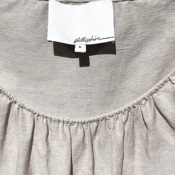 3.1 PHILLIP LIM Women’s Silk and Linen Blend Tan Puff Sleeve Blouse - Picture 3 of 5